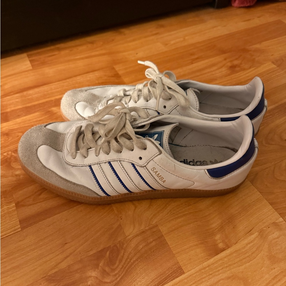 Adidas Samba White with Blue Stripes